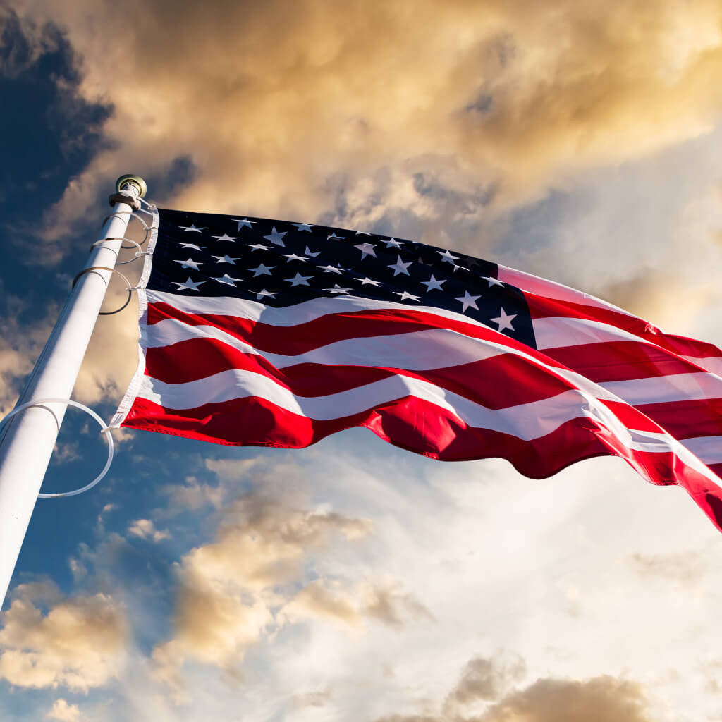 American Flag in Evening Sky