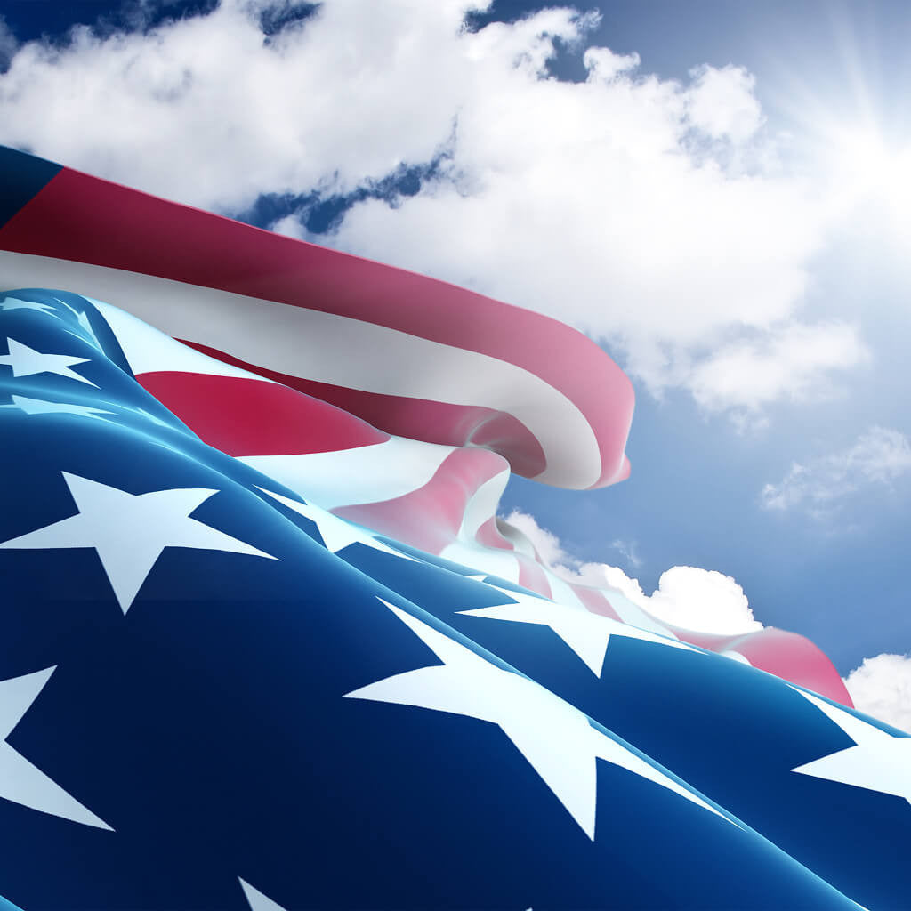 American Flag Waving in Sky