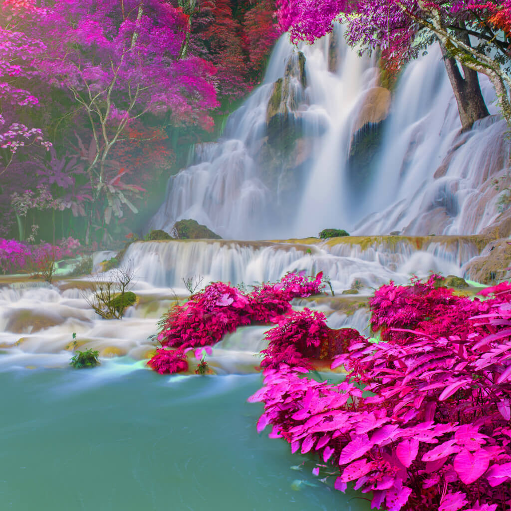Pink Trees and Waterfall