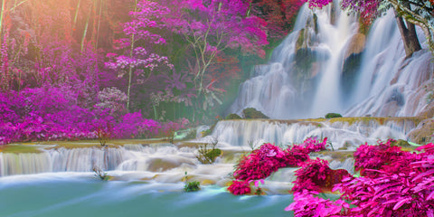 Pink Trees and Waterfall
